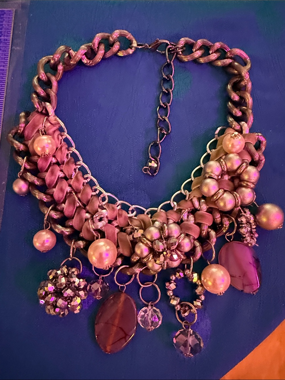 Statement Pearl & Gem Charm Necklace